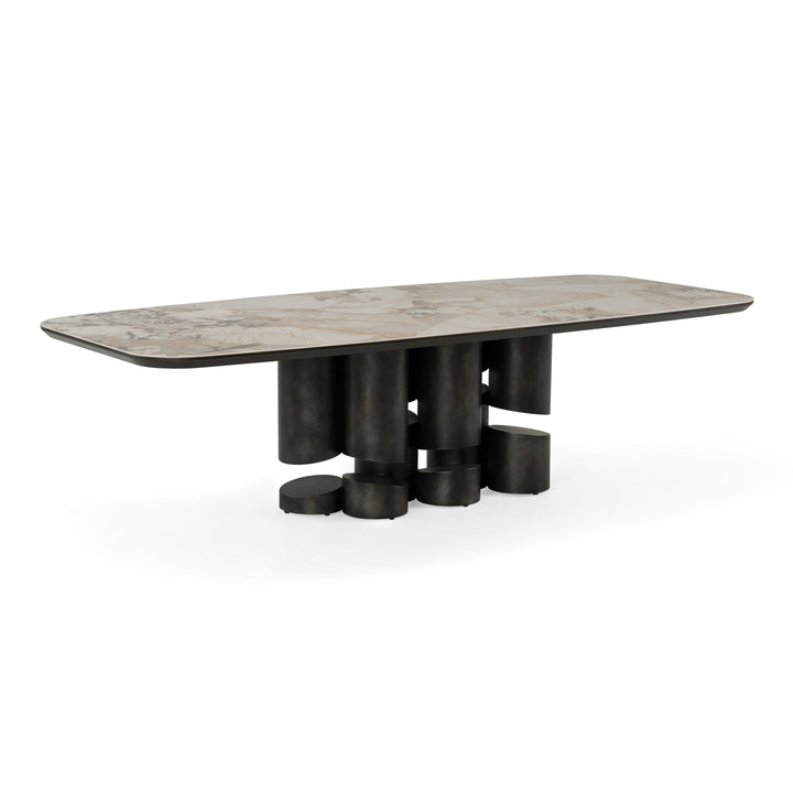 Finsbury - Modern Ceramic + Dark Grey Brass Oval Dining Table