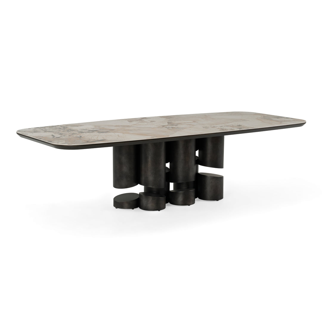Finsbury - Modern Ceramic + Dark Grey Brass Oval Dining Table