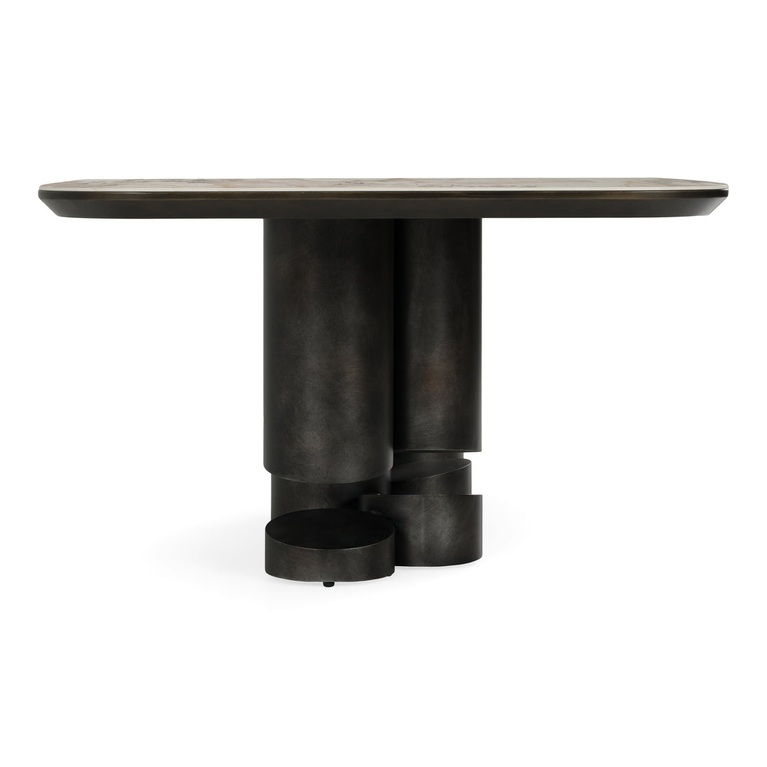 Finsbury - Modern Ceramic + Dark Grey Brass Oval Dining Table