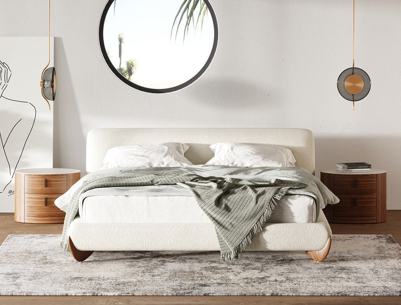 Fleury - Contemporary Cream Fabric and Walnut Bed