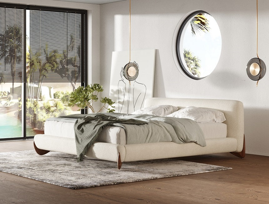 Fleury - Contemporary Cream Fabric and Walnut Bed-eastern