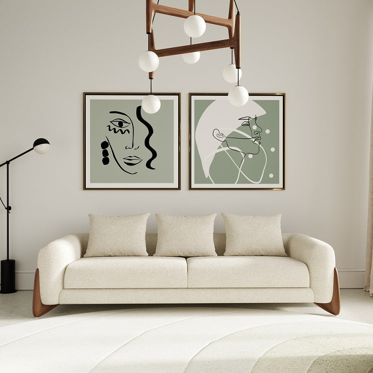 Fleury - Contemporary Cream Fabric and Walnut Sofa - View 2