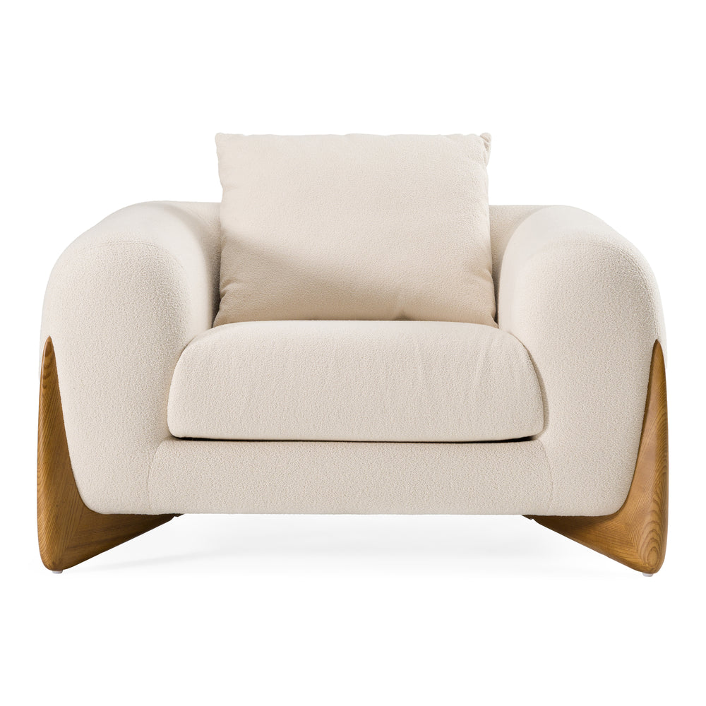 Fleury - Contemporary Cream Fabric and Walnut Lounge Chair - View 4