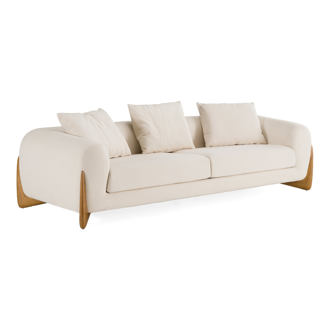 Fleury - Contemporary Cream Fabric and Walnut Sofa