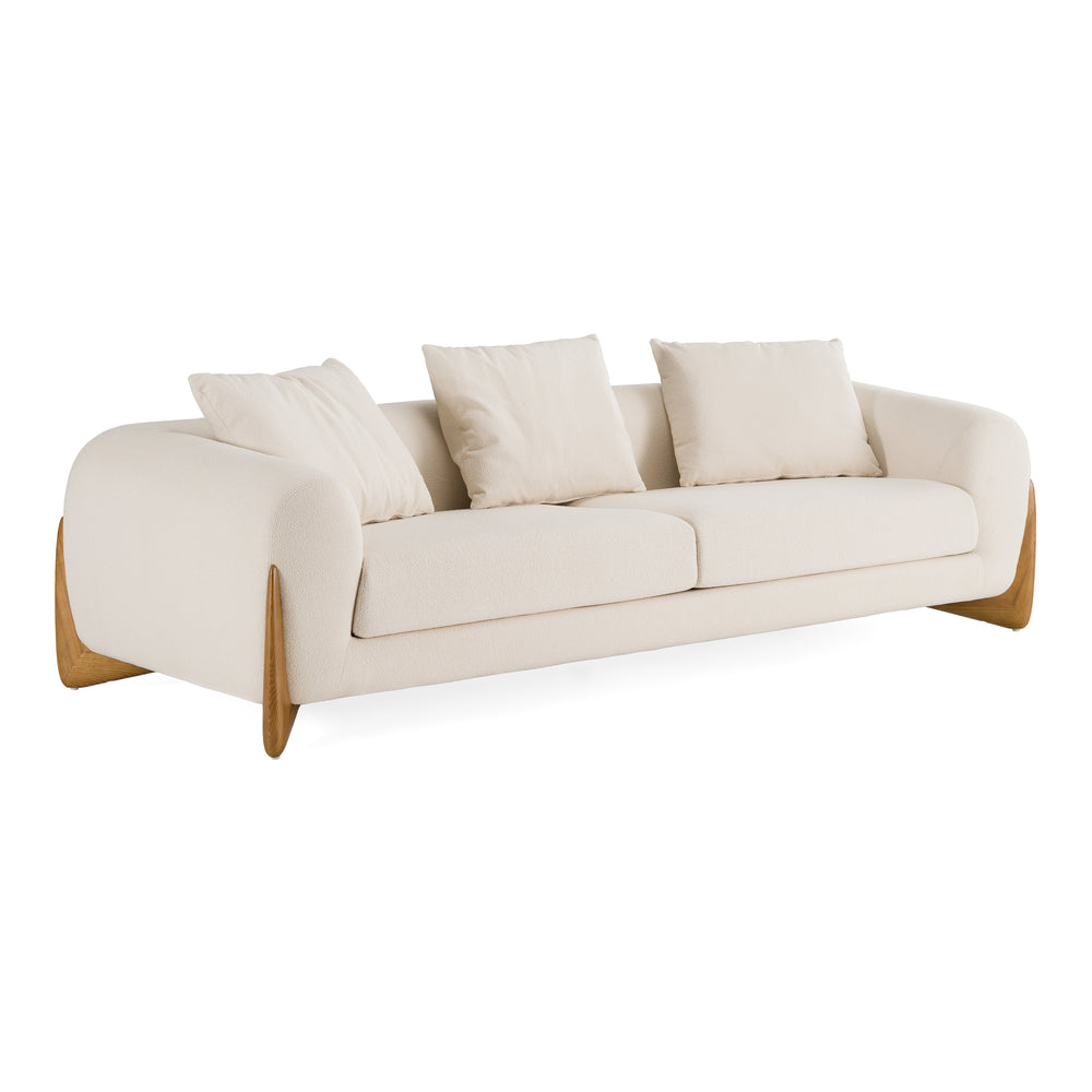 Fleury - Contemporary Cream Fabric and Walnut Sofa - View 3