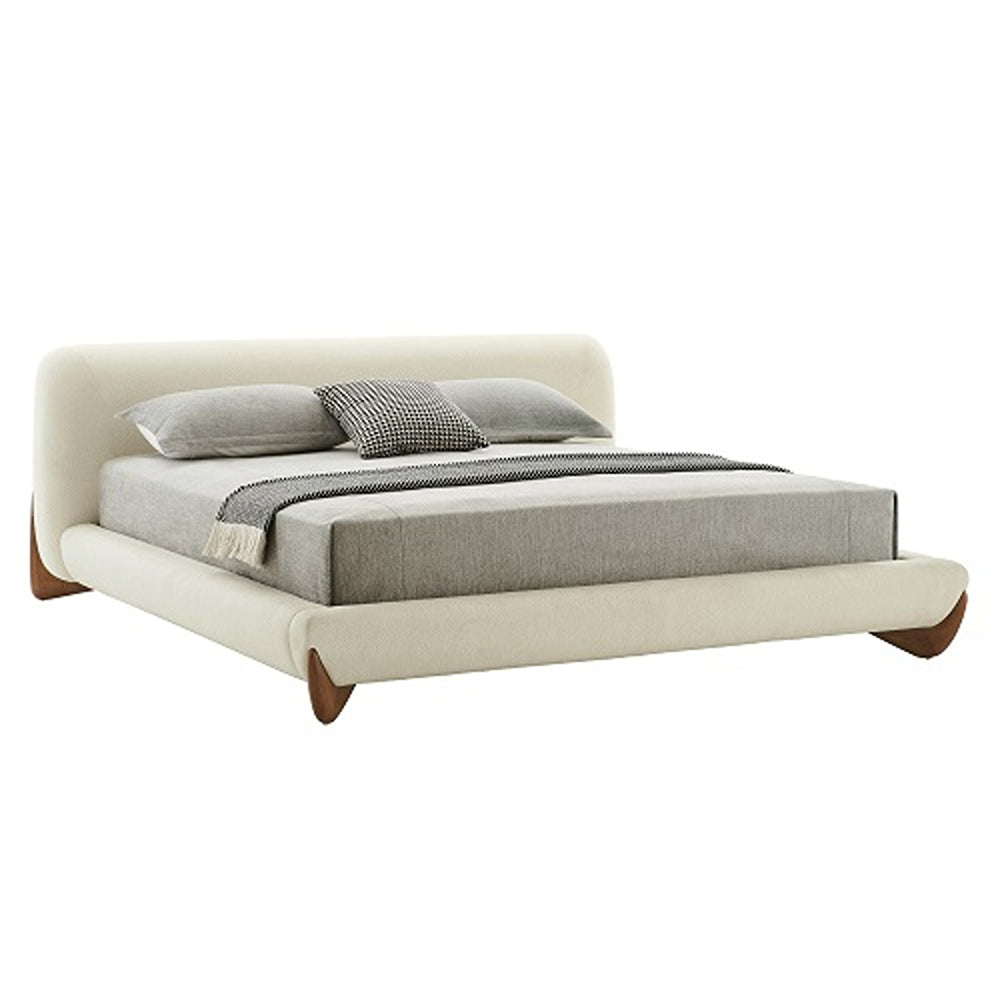 Fleury - Contemporary Cream Fabric and Walnut Bed - View 4