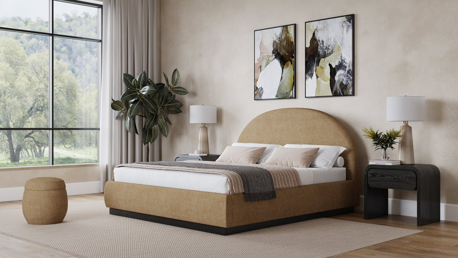 Flex Upholstered Ottoman in Porcini Chenille Benches modern furniture Contempo Furniture