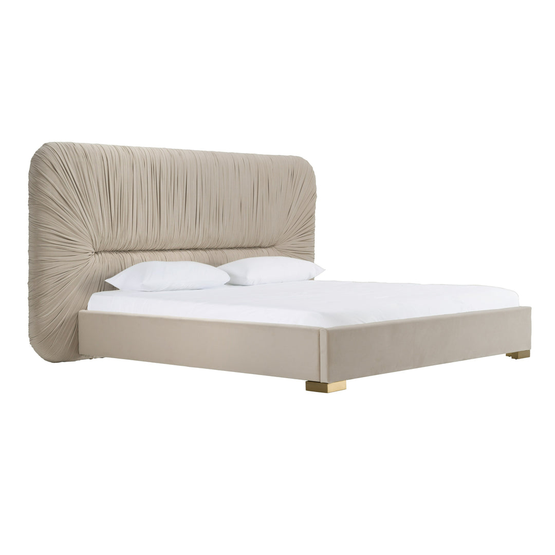 Florence - Modern Beige Velvet + Leatherette Bedroom Set
