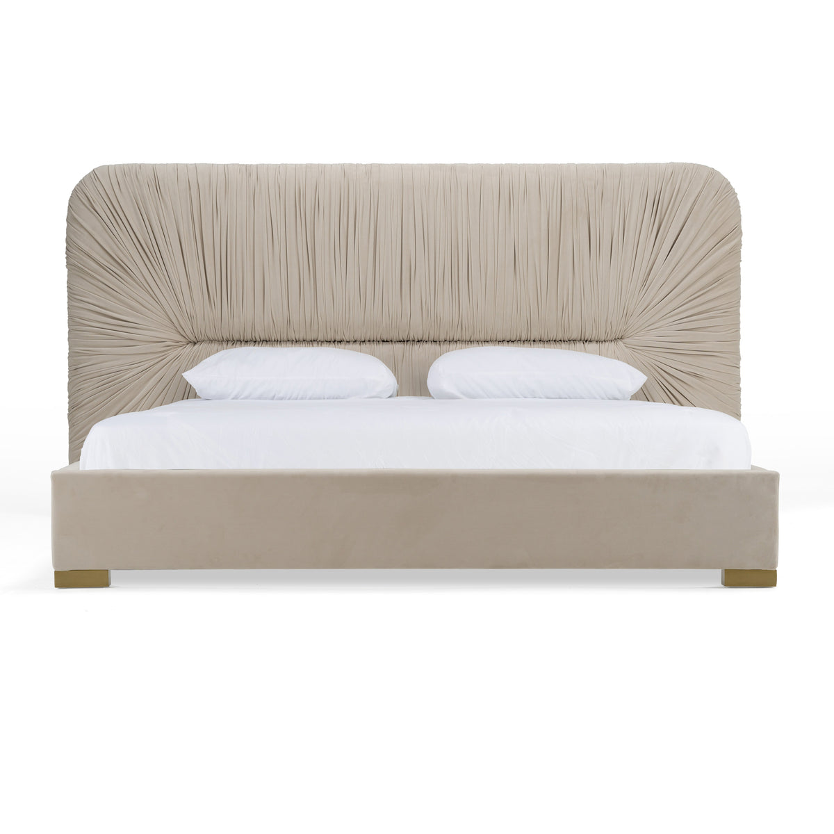 Queen Modrest Florence - Modern Beige Velvet + Gold Bed