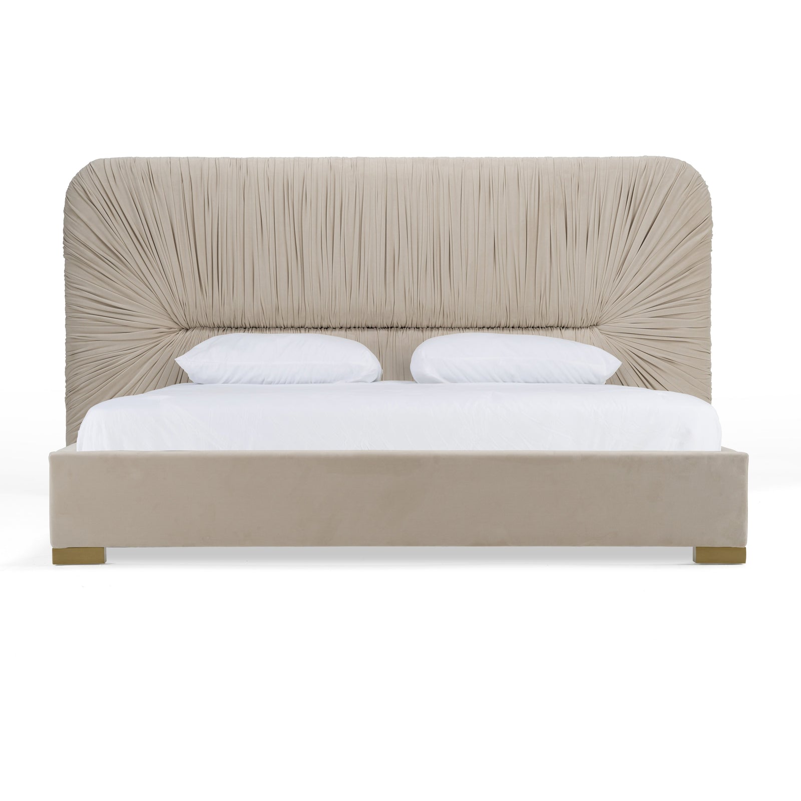 Queen Modrest Florence - Modern Beige Velvet  Gold Bed