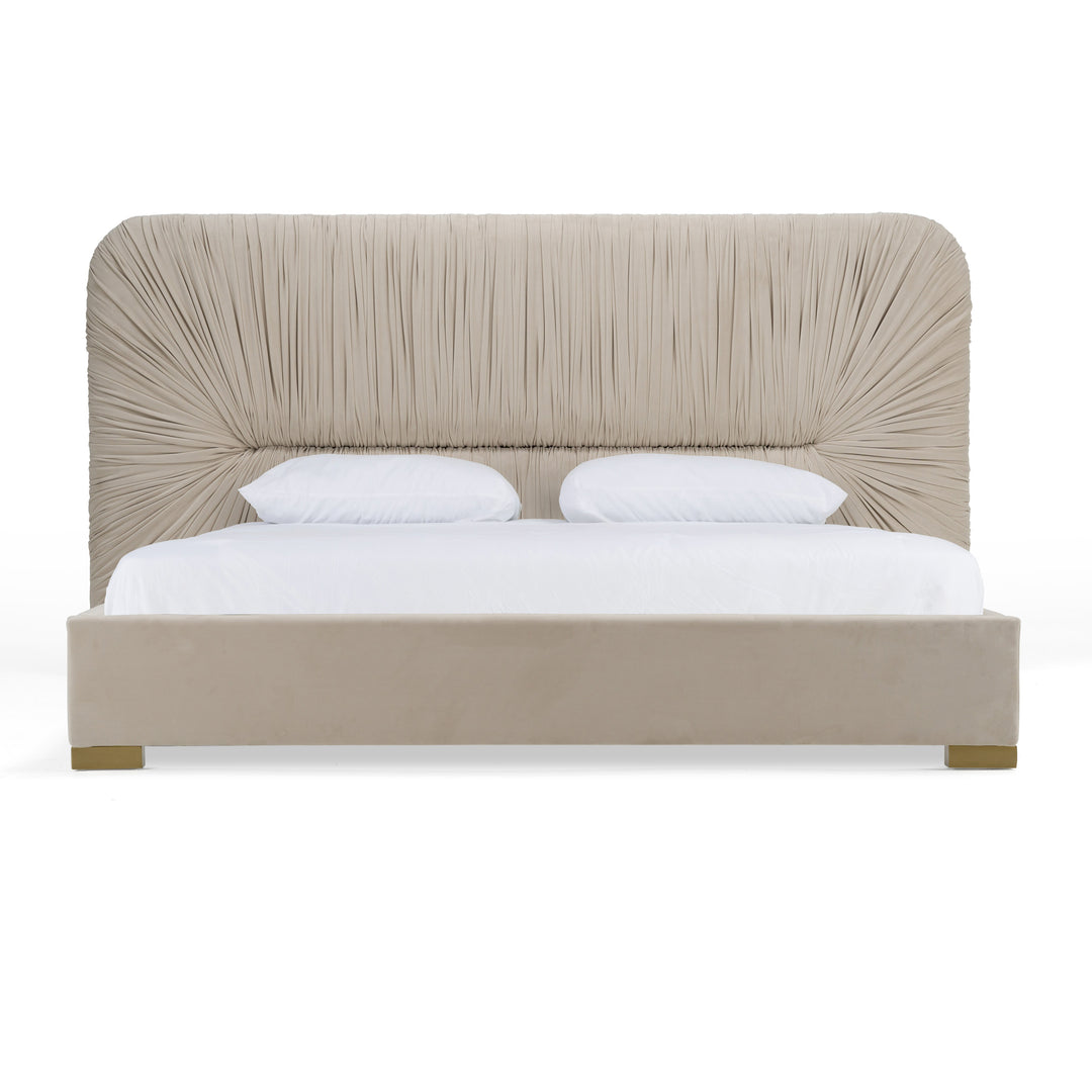 Eastern King Modrest Florence - Modern Beige Velvet + Gold Bed