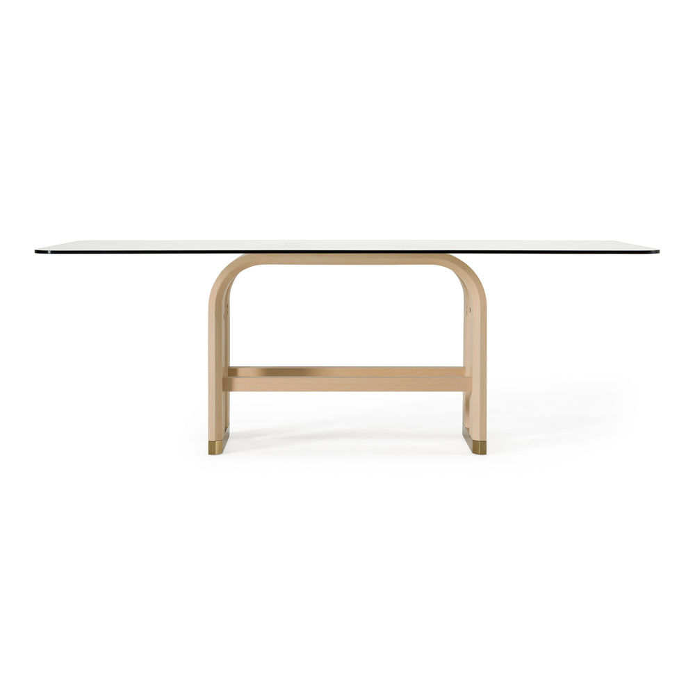 Florence - Modern Glass + Natural Oak + Gold Dining Table