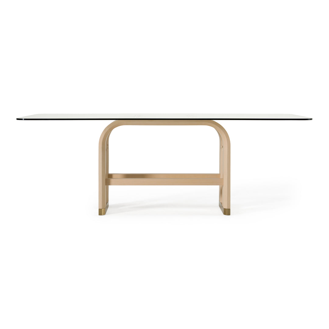 Florence - Modern Glass + Natural Oak + Gold Dining Table