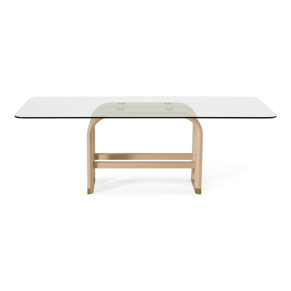 Florence - Modern Glass + Natural Oak + Gold Dining Table - View 2