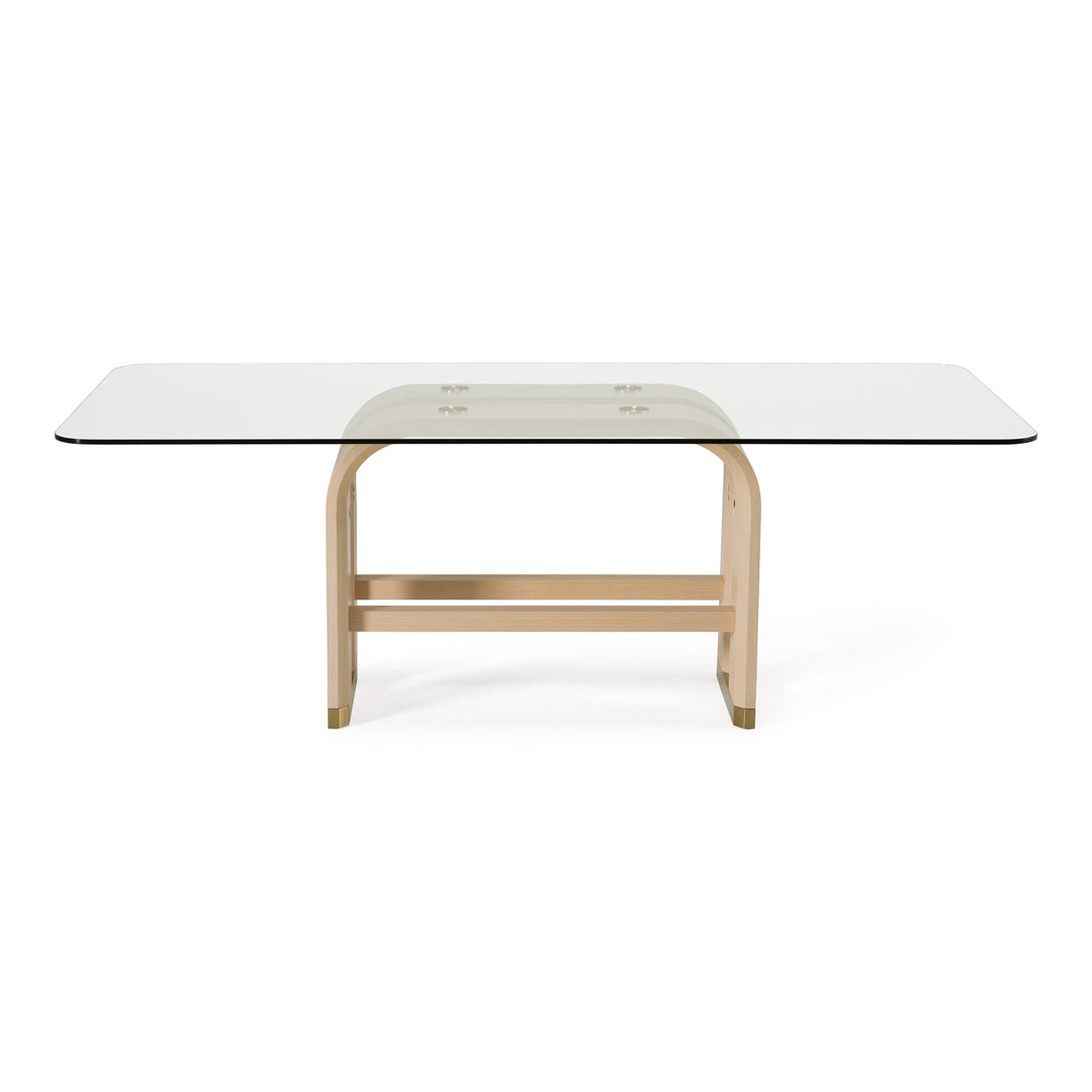 Florence - Modern Glass + Natural Oak + Gold Dining Table