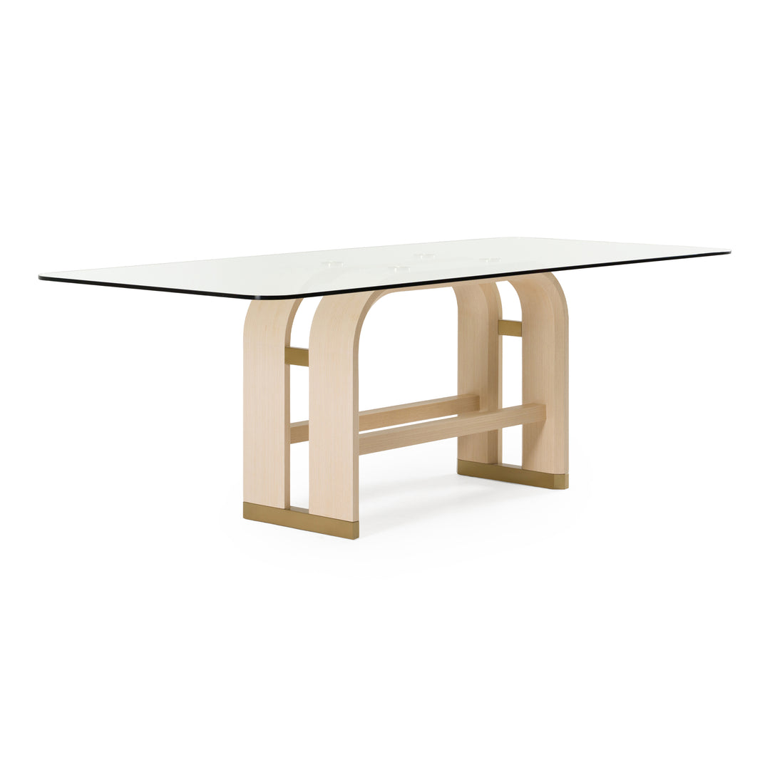 Florence - Modern Glass + Natural Oak + Gold Dining Table