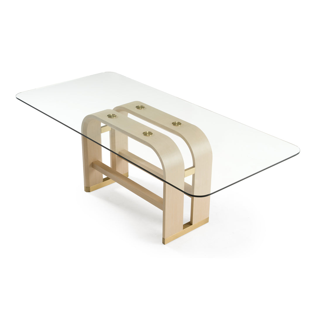 Florence - Modern Glass + Natural Oak + Gold Dining Table