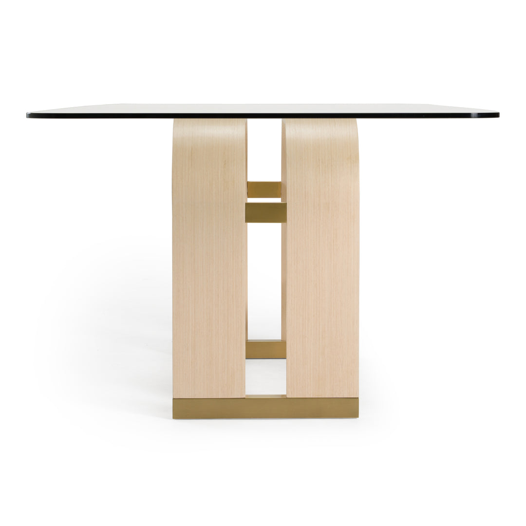 Florence - Modern Glass + Natural Oak + Gold Dining Table