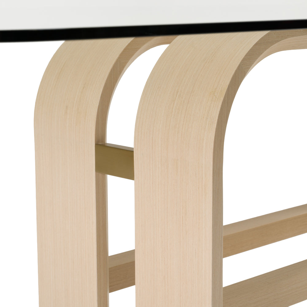 Florence - Modern Glass + Natural Oak + Gold Dining Table - View 6