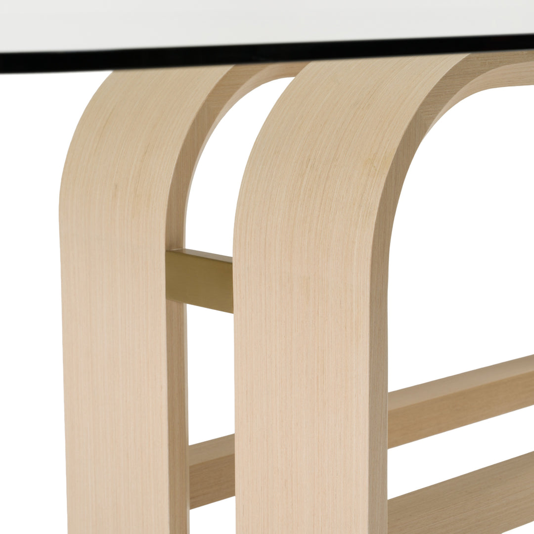 Florence - Modern Glass + Natural Oak + Gold Dining Table
