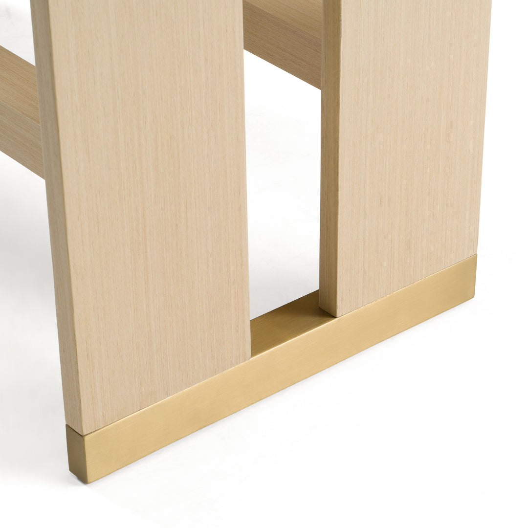 Florence - Modern Glass + Natural Oak + Gold Dining Table