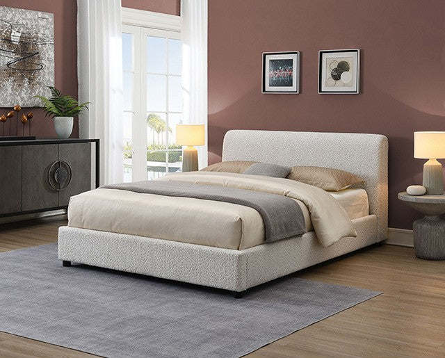 Vertham Bouclé Queen Platform Bed with Upholstered Headboard