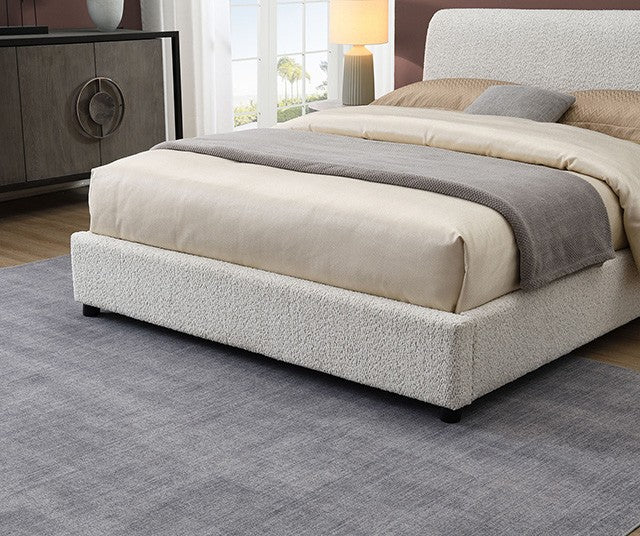 Vertham Bouclé Queen Platform Bed with Upholstered Headboard