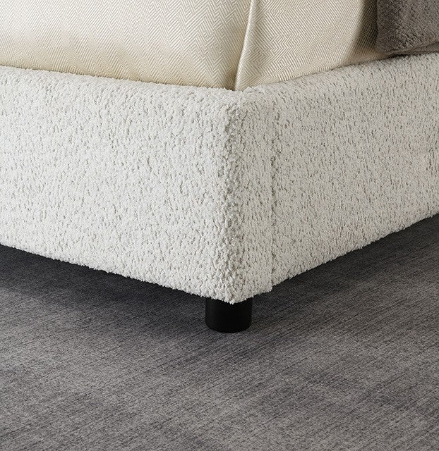 Vertham Full Bouclé Upholstered Platform Bed Frame with Panel Headboard