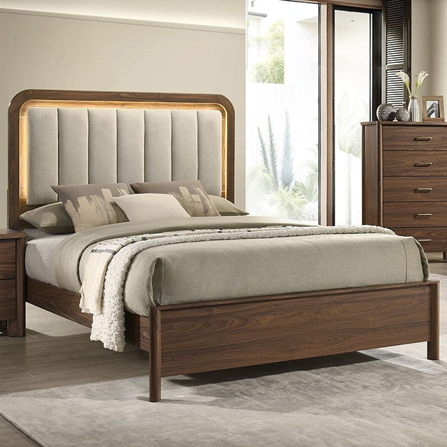 Furniture of America Hayward Modern Upholstered Platform Bed with Panel Headboard