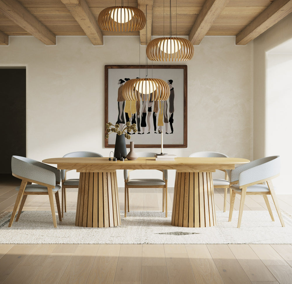 Truman - Mid-Century Modern Natural Oak Extendable Dining Table - View 2