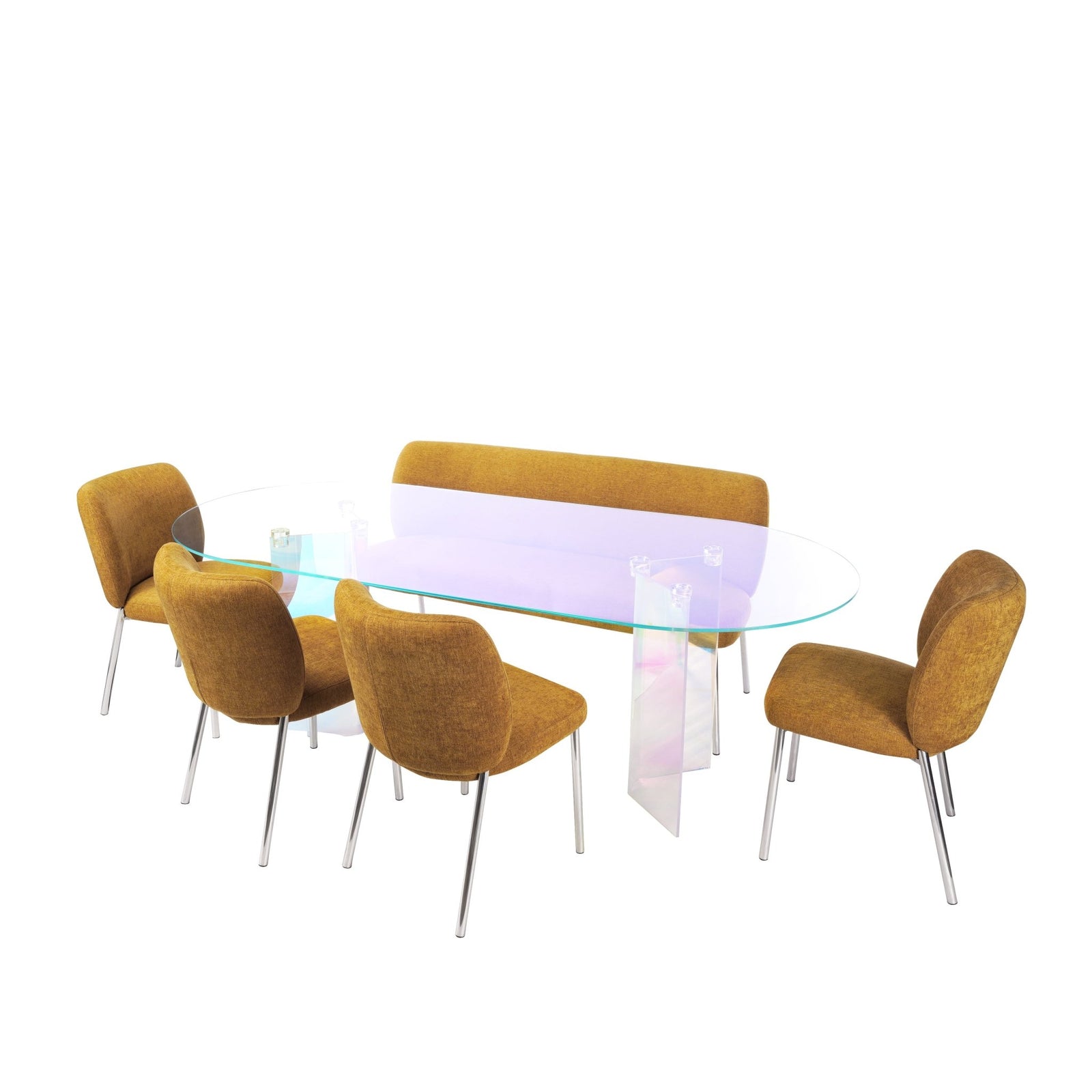 Fomo Chenille - upholstered Stainless Steel Base Settee in Pineapple Benches modern furniture Contempo Furniture