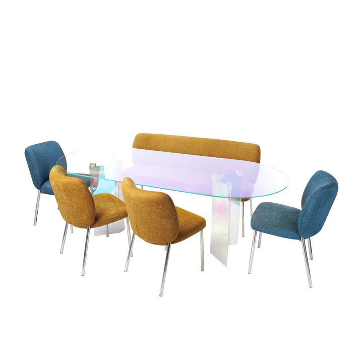 Fomo Double Pedestal Oval Dining Table in Iridescent Glass and Acrylic Table modern furniture Contempo Furniture