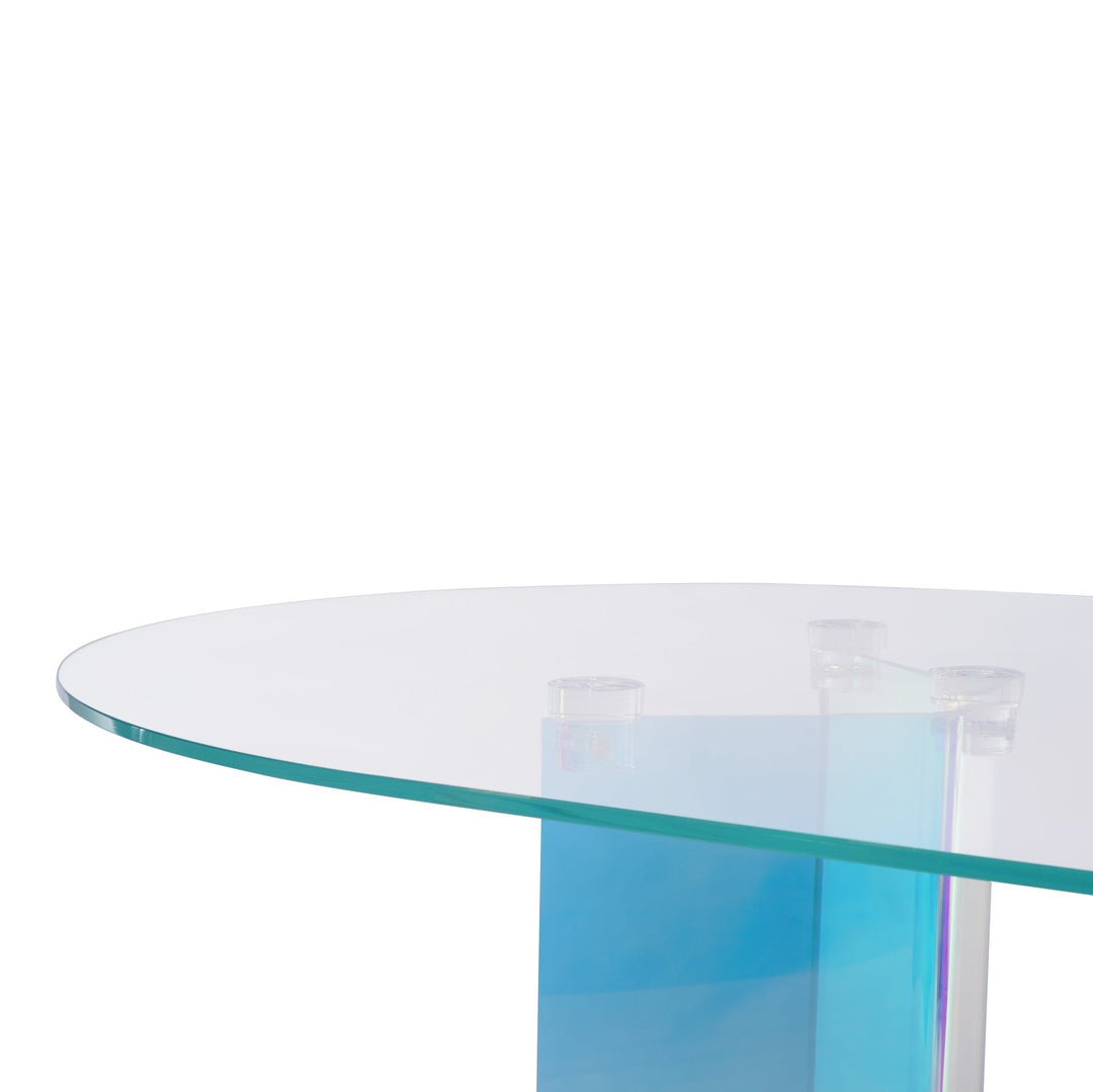 Fomo Double Pedestal Oval Dining Table in Iridescent Glass and Acrylic Table modern furniture Contempo Furniture