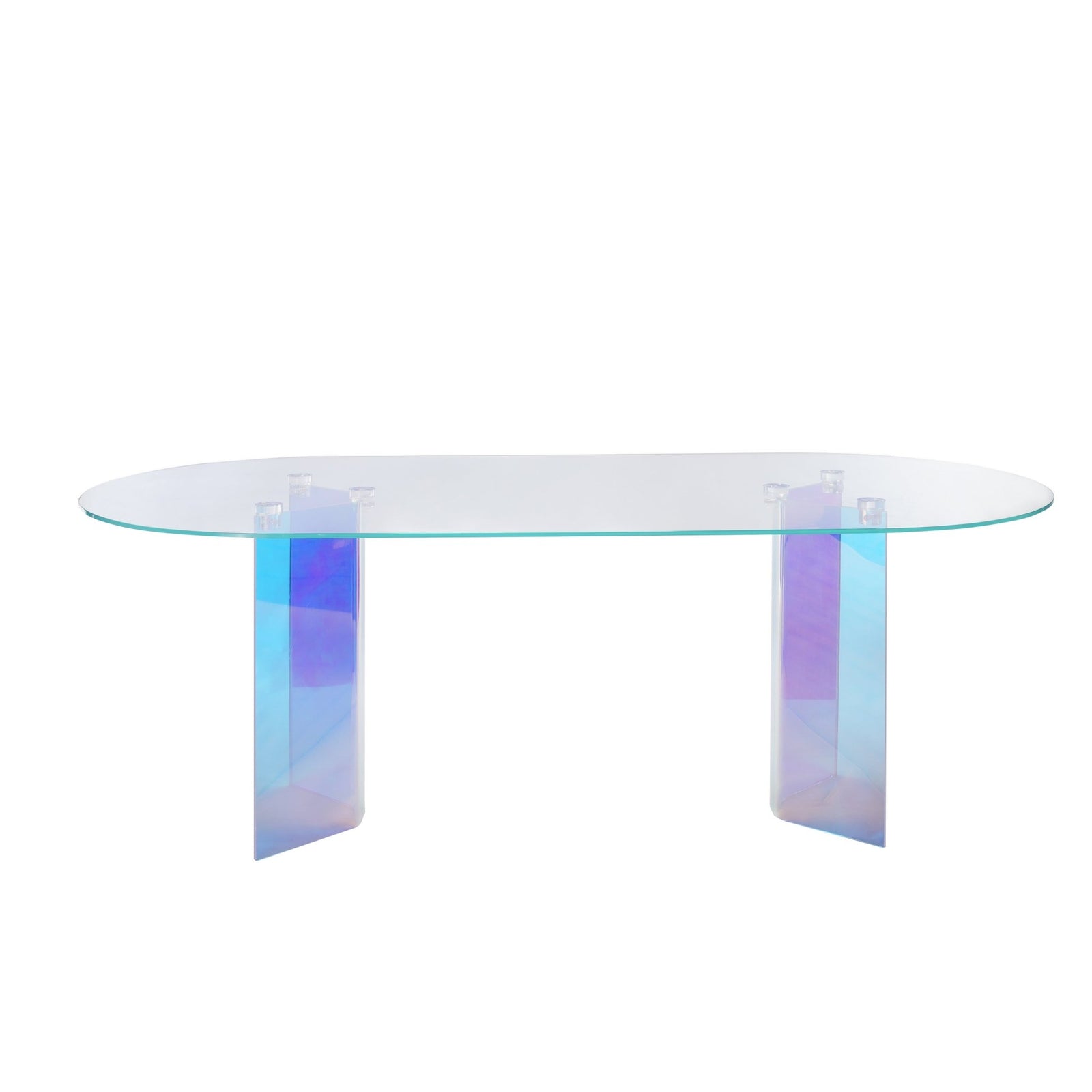 Fomo Double Pedestal Oval Dining Table in Iridescent Glass and Acrylic Table modern furniture Contempo Furniture