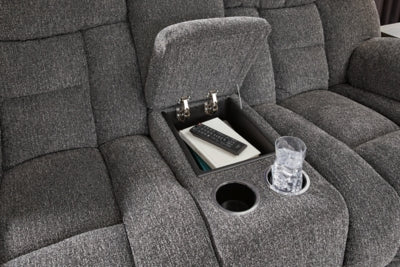 Foreside Reclining Loveseat with Console - Dark Gray Reclining Loveseat modern furniture Contempo Furniture