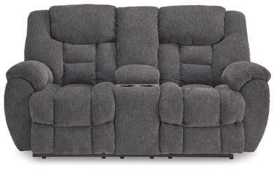 Foreside Reclining Loveseat with Console - Dark Gray | Ashley Furniture
