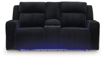 Forest Lake Power Reclining Loveseat with Console and Adjustable Headrest - Black Reclining Loveseat modern furniture Contempo Furniture