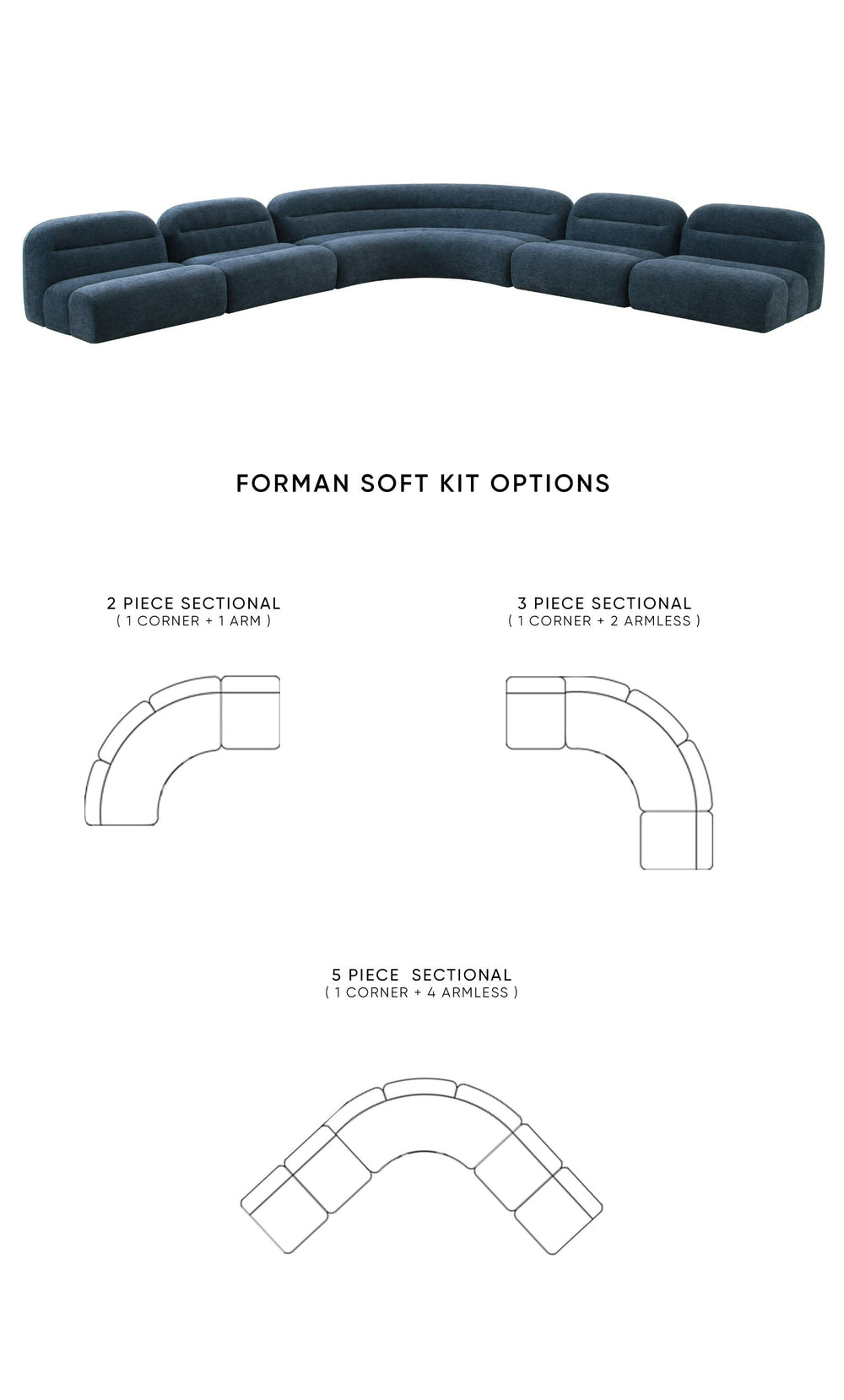 Forman - Modern Blue Fabric Modular Sectional Sofa - View 2