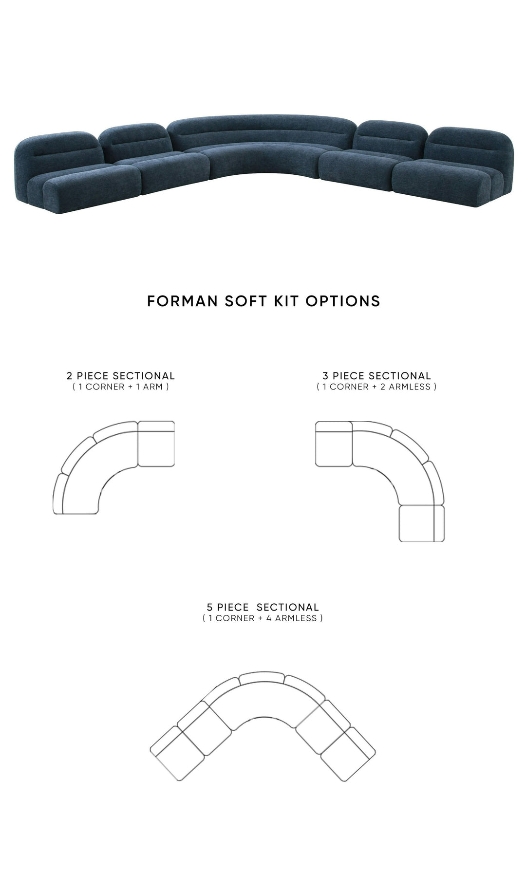Forman  Modern Blue Fabric Modular Sectional Sofa