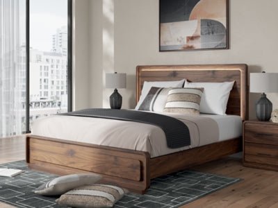 Fortlorn California King Panel Bed - Dark Brown Panel Bed modern furniture Contempo Furniture