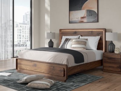 Fortlorn King Panel Bed - Dark Brown Panel Bed modern furniture Contempo Furniture