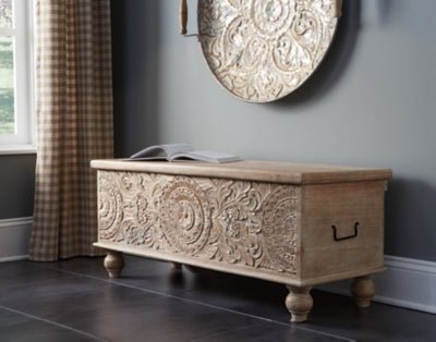 Fossil Ridge Storage Bench - Beige Storage Bench modern furniture Contempo Furniture