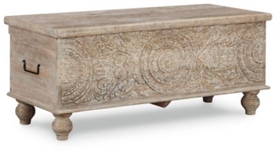 Fossil Ridge Storage Bench - Beige | Ashley Furniture