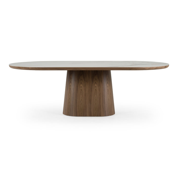 Foster - Contemporary White Ceramic + Walnut Oval Dining Table