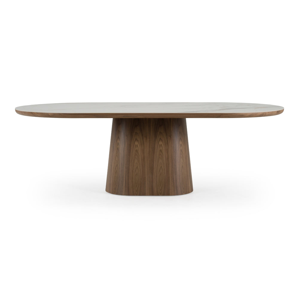 Foster - Contemporary White Ceramic + Walnut Oval Dining Table