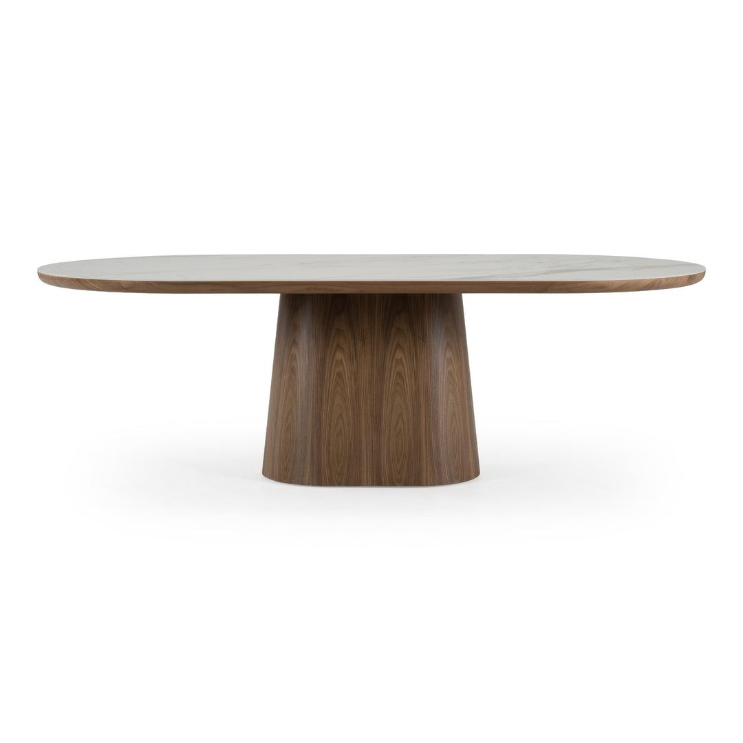 Foster - Contemporary White Ceramic + Walnut Oval Dining Table