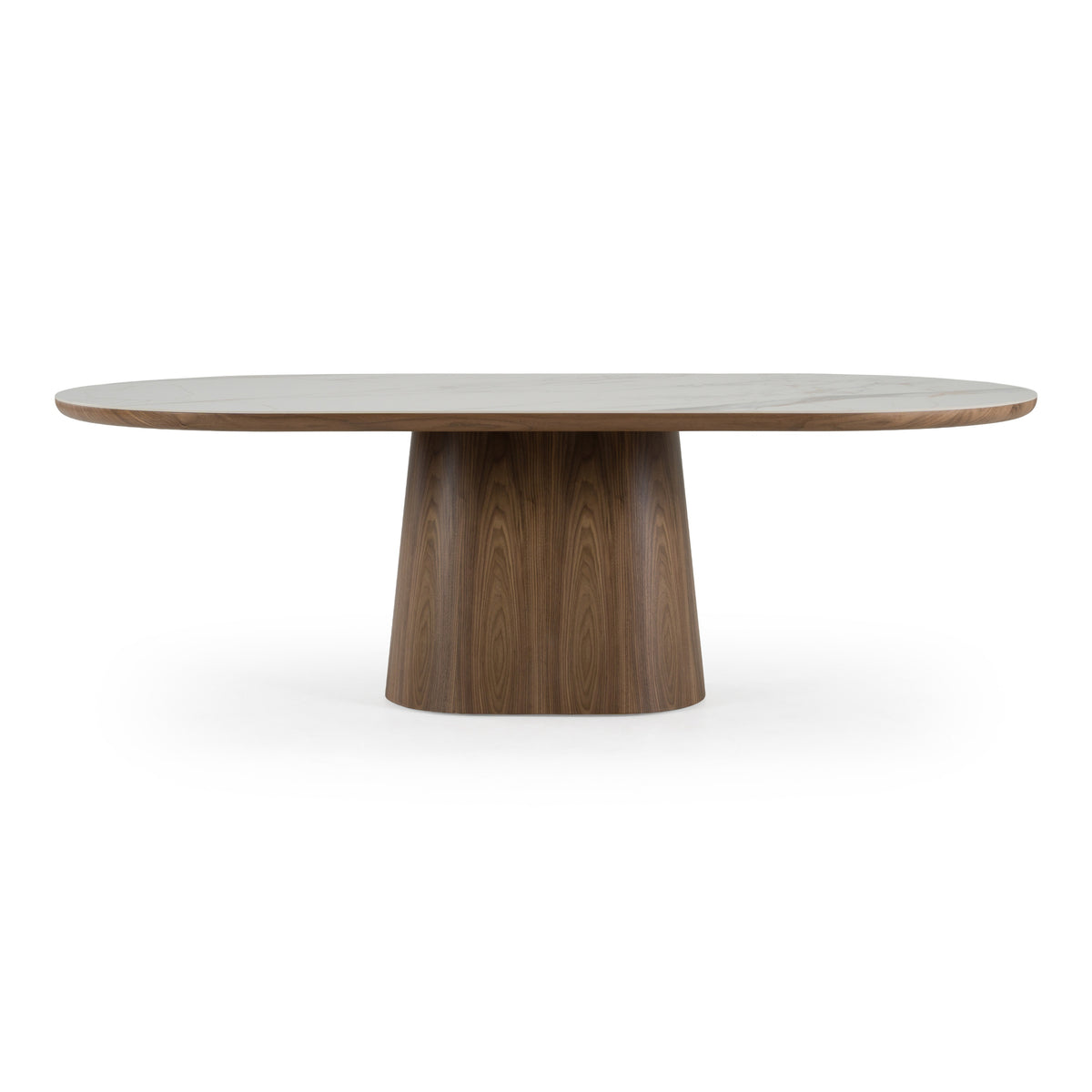 Foster - Contemporary White Ceramic + Walnut Oval Dining Table