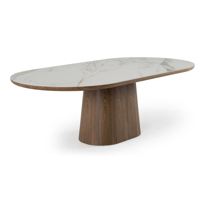 Foster - Contemporary White Ceramic + Walnut Oval Dining Table
