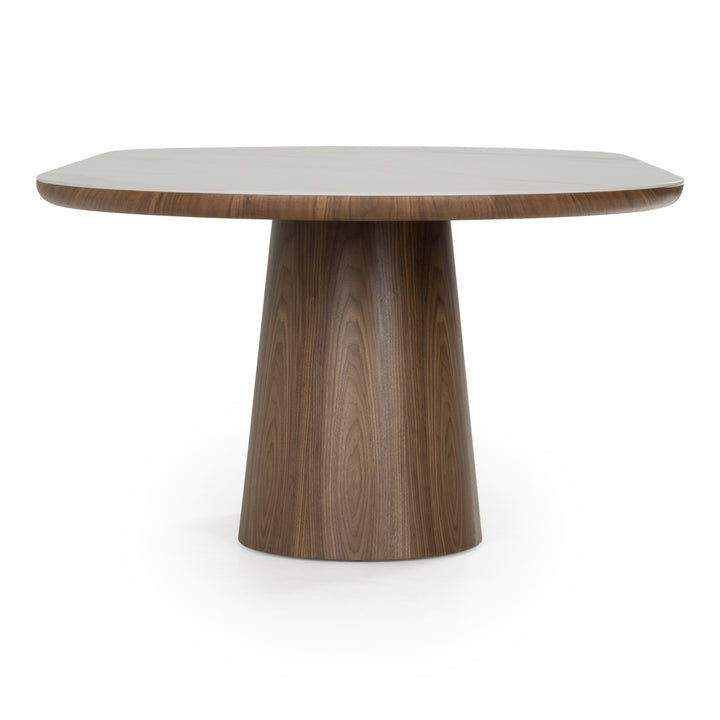Foster - Contemporary White Ceramic + Walnut Oval Dining Table