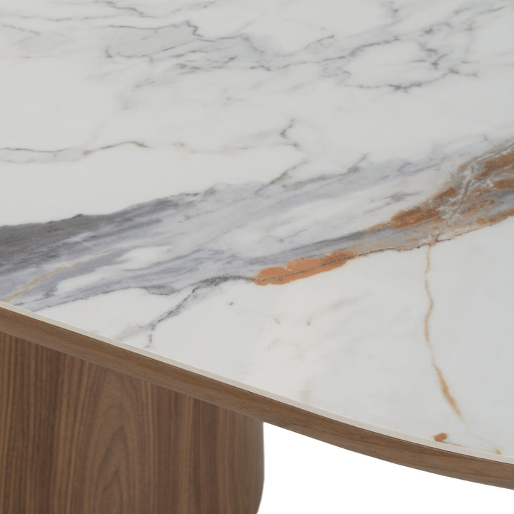 Foster - Contemporary White Ceramic + Walnut Oval Dining Table
